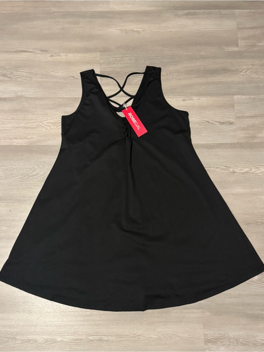 Rosegal Black Sleeveless A-Line Dress with Crisscross Back Straps